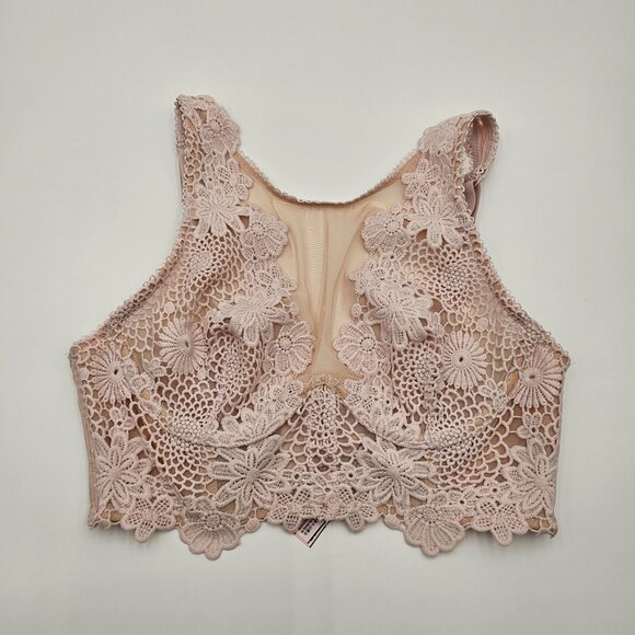 NWOT Victoria's Secret Dream Angels Lace Blush Pink High Neck Bralette Sheer 34B - Picture 1 of 5